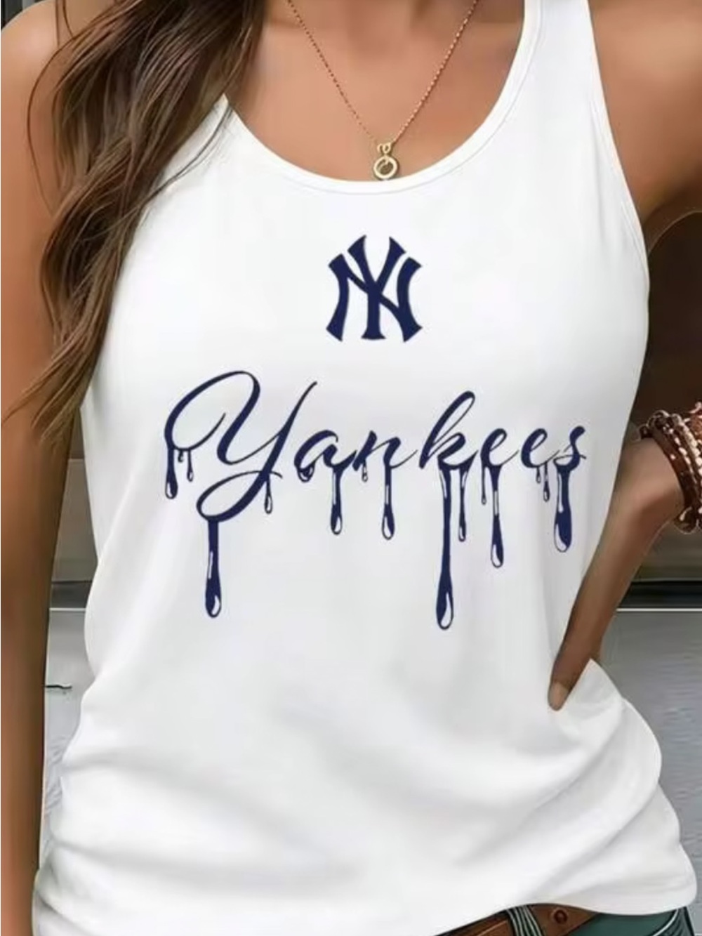 Yankees Drip Graphic Tank Top - White